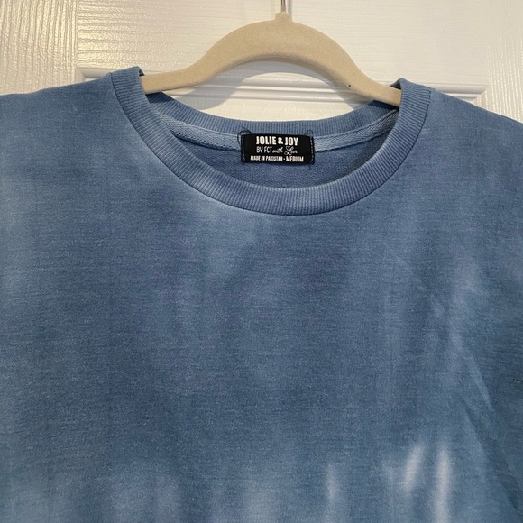 Jolie & Joy Size M Long Sleeve Crew Navy Blue Tie Dye Stripe Terry Sweatshirt - Picture 4 of 10